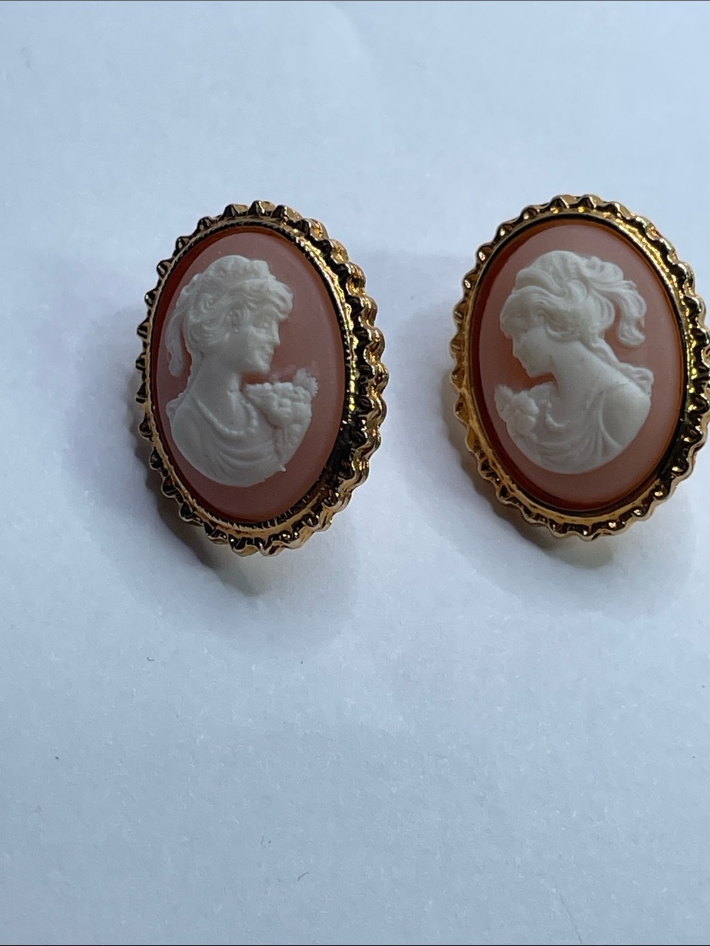 Gold-Tone Pink Cameo Oval Stud Earrings